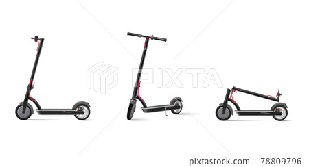Black electric kick scooter on white background realistic vector illustration. 78809796