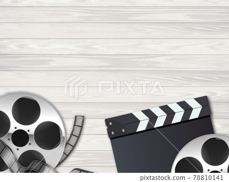 Clapperboard and film roll 78810141