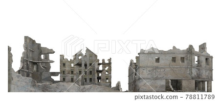 Ruined city building isolated on white 3d illustration 78811789