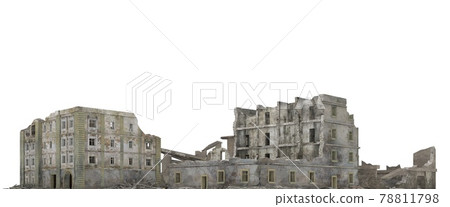 Ruined city building isolated on white 3d illustration 78811798