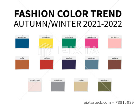 Fashion Color Trend Autumn Winter 2021 - 2022. Trendy colors palette guide. Fabric swatches. Easy to edit vector template for your creative designs. Fashion Color Trend Autumn Winter 2021 - 2022. Trendy colors palette guide. Fabric swatches. Easy to edit vector template for your creative designs. 78813059