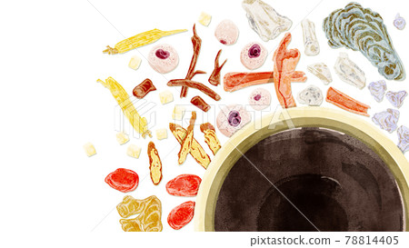 Chinese herbal medicine "Saikokaryukotsuboi-to" hand-painted watercolor style illustration Chinese herbal medicine "Saikokaryukotsuboi-to" hand-painted watercolor style illustration 78814405