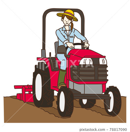 Illustration of agricultural girls, agriculture, farmers, tractors, cultivators 78817090