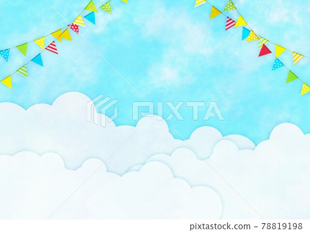 Watercolor touch background of clouds, sky and garland no.02 78819198