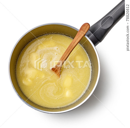 water, melted butter and salt in a pot 78820812