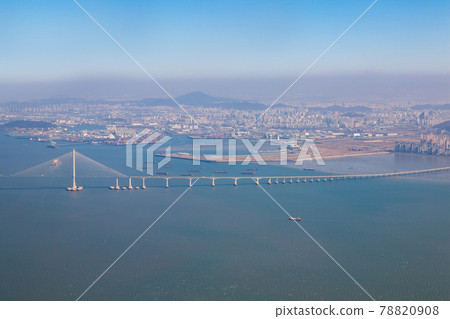 Aerial photography, Incheon Bridge, Songdo, Incheon City Aerial photography, Incheon Bridge, Songdo, Incheon City 78820908