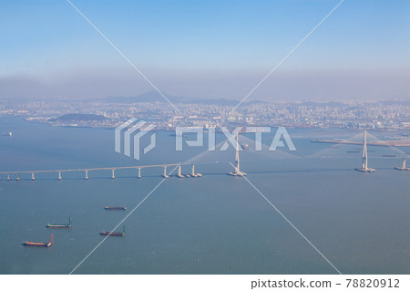 Aerial photography, Incheon Bridge, Songdo, Incheon City Aerial photography, Incheon Bridge, Songdo, Incheon City 78820912