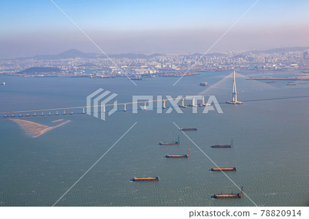 Aerial photography, Incheon Bridge, Songdo, Incheon City 78820914