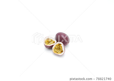 Two passion fruits inside and outside the cut fruit Two passion fruits inside and outside the cut fruit 78821740