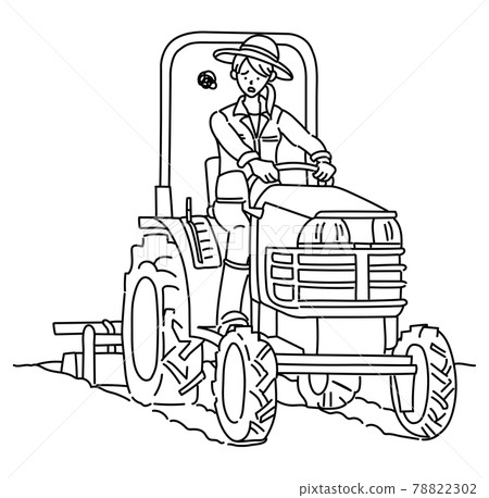 Illustration of agricultural girls, agriculture, farmers, tractors, cultivators 78822302