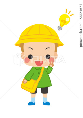 一個可愛的幼兒園男孩的插圖，在白色背景上有一個想法 78824671