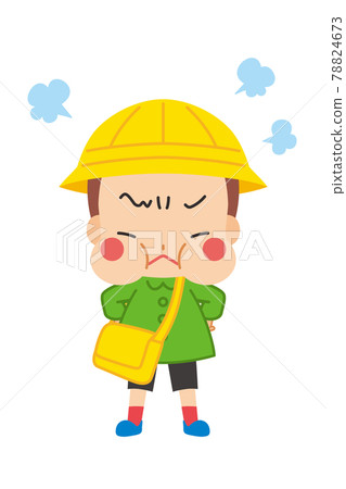一個可愛的幼兒園男孩的插圖，他的臉頰腫脹的白色背景很生氣 78824673