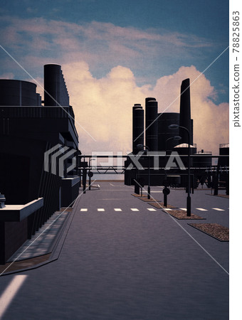 3D Industrial zone buildings and cloudy sky 3D Industrial zone buildings and cloudy sky 78825863