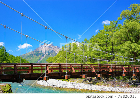 初夏的上高地河童橋和燒嶽山 初夏的上高地河童橋和燒嶽山 78826013