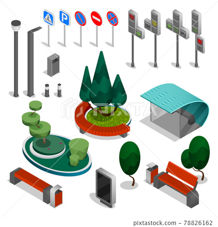 City Constructor Elements Isometric Icon Set - Stock Illustration ...