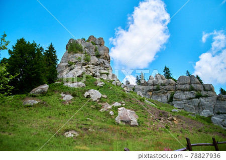 famous Ukrainian medieval cliff-side Tustan fortress ruins famous Ukrainian medieval cliff-side Tustan fortress ruins 78827936