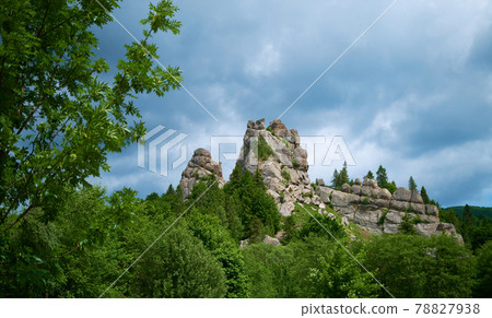 famous Ukrainian medieval cliff-side Tustan fortress ruins 78827938