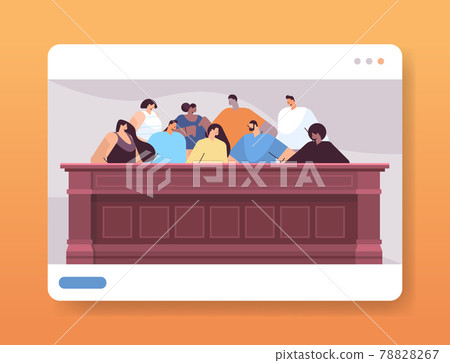mix race jurors sitting in jury box law court trial session online judging process concept courtroom interior 78828267