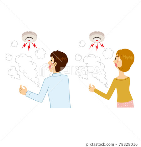 Men and women who are impatient with the fire alarm ringing Men and women who are impatient with the fire alarm ringing 78829016