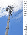 Utility pole under the cirrocumulus in the blue sky (vertical) 78829082