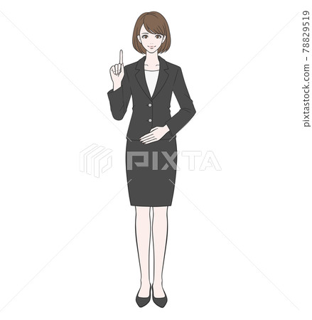 A woman wearing a suit and raising her index finger A woman wearing a suit and raising her index finger 78829519