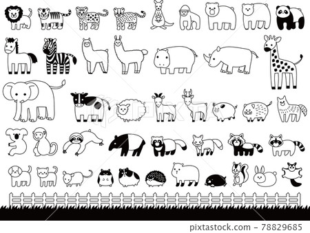 Animal (mammal) illustration set (black and white) 78829685