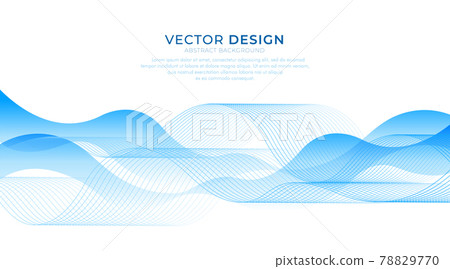 Vector blue color abstract wave design element. Line halftone pattern with gradient effect. White background. Modern simple graphic. Vector illustration 78829770