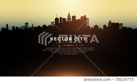 Silhouette of the city. Urban landscape. City skyline vector illustration. Cityscape with buildings. Building in the night city. Space for your tex. Suit for cover, poster, advertising, banner. Vector 78829775