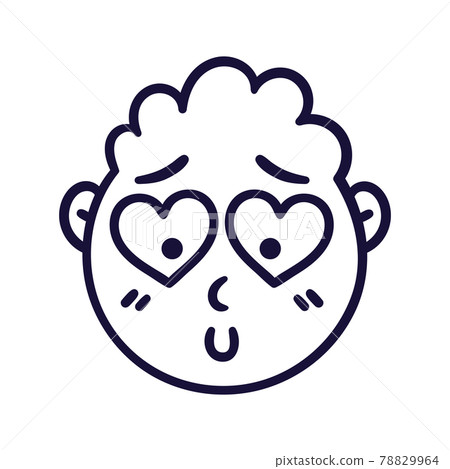 Round abstract face with falling in love emotions. Embarrassed emoji avatar. Portrait of a confused man. Cartoon style. Flat design vector illustration. 78829964