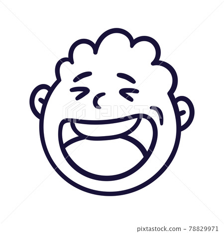 Round abstract face with happy emotion. Happy smiling emoji avatar. Portrait of a jubilant man. Cartoon style. Flat design vector illustration. 78829971