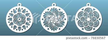 Laser cut coasters, Christmas balls. CNC cutting decorative elements . Paper art , wall decor, metal or wood carving, fretwork, leather or resin. Mandalageometric pattern. Vector set of stencils. Laser cut coasters, Christmas balls. CNC cutting decorative elements . Paper art , wall decor, metal or wood carving, fretwork, leather or resin. Mandalageometric pattern. Vector set of stencils. 78830567