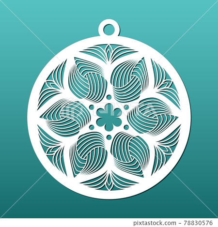 Laser cut Christmas balls  CNC cutting stencil with abstract floral pattern. Paper art, home Christmas decor, fretwork. Coaster or decorative pendant, vector illustration 78830576
