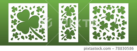 Laser cut panels. Floral pattern with clovers and IIrish shamrocks for CNC cutting. Card background design, interioe decorative screens, wall art, coasters, papercut. Vectior illustration Laser cut panels. Floral pattern with clovers and IIrish shamrocks for CNC cutting. Card background design, interioe decorative screens, wall art, coasters, papercut. Vectior illustration 78830586