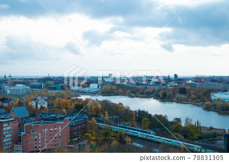 Aerial view of Helsinki Center at autumn cloudy evening. Aerial view of Helsinki Center at autumn cloudy evening. 78831305
