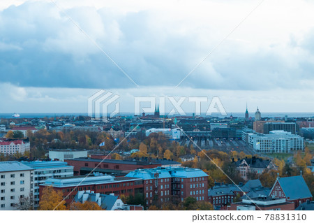 Aerial view of Helsinki Center at autumn cloudy evening. Aerial view of Helsinki Center at autumn cloudy evening. 78831310