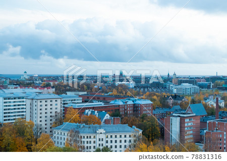 Aerial view of Helsinki Center at autumn cloudy evening. 78831316