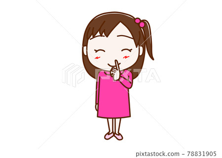 <Whole body / front> A girl who smiles by putting her secret finger on her mouth 78831905