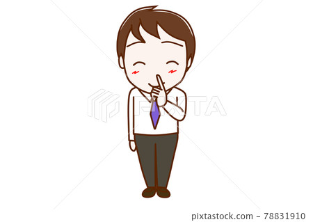 <Whole body / front> A man who smiles by putting his secret finger on his mouth <Whole body / front> A man who smiles by putting his secret finger on his mouth 78831910