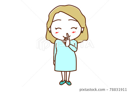 <Whole body / front> A white woman who smiles by putting her secret finger on her mouth <Whole body / front> A white woman who smiles by putting her secret finger on her mouth 78831911