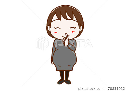 <Whole body / front> Pregnant woman who smiles by putting her secret finger on her mouth <Whole body / front> Pregnant woman who smiles by putting her secret finger on her mouth 78831912