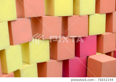 Wall of paralon soft cubes in dry pool, trampoline in the childrens center Wall of paralon soft cubes in dry pool, trampoline in the childrens center 78832144