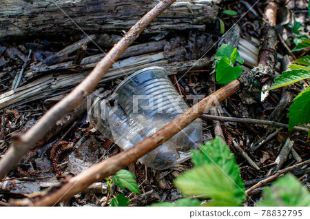 Plastic cup and trash in the forest. Environmental pollution. Environmental issue and disaster. Go Green, Zero Waste, Save the Planet, Earth Day, No Plastic, Recycling Concept Plastic cup and trash in the forest. Environmental pollution. Environmental issue and disaster. Go Green, Zero Waste, Save the Planet, Earth Day, No Plastic, Recycling Concept 78832795
