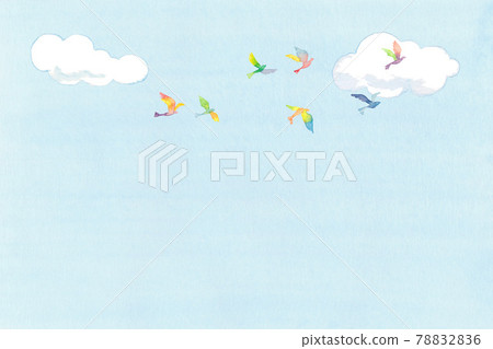 A flock of rainbow-colored birds and a blue sky A flock of rainbow-colored birds and a blue sky 78832836