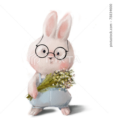 cute white hare boy character with flowers cute white hare boy character with flowers 78834600