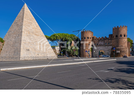 Pyramid of Cestius and San Paolo Gate in Rome 78835095