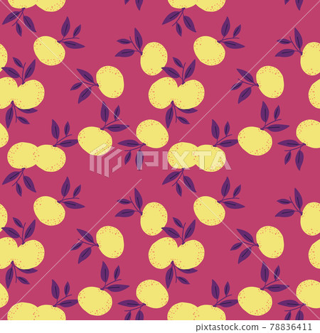 Vitamin organic seamless pattern with random yellow small mandarin print. Bright pink background. 78836411