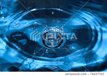 Drop of water. Blue water drop. Falling water. Water splash close-up. Rain close up 78837591