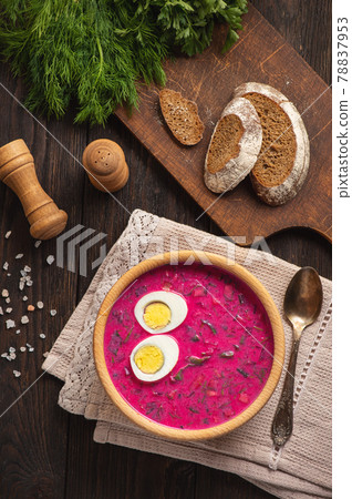 Beetroot cold soup with yogurt and eggs. Beetroot cold soup with yogurt and eggs. 78837953