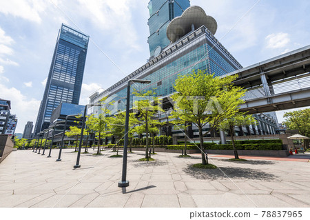 In May, a community infection of the coronavirus(COVID-19)  broke out in Taiwan, There are no people on the streets of Taipei Xinyi District, just near the Taipei 101 building.  78837965