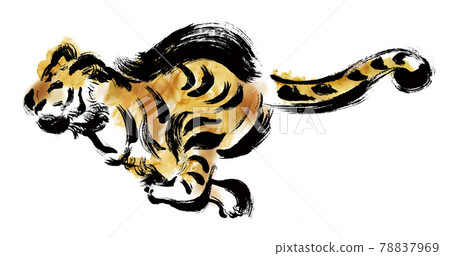 2022生肖虎跑毛筆插畫素材 78837969